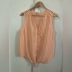 Joie striped silk orange sleeveless button down blouse knot detail small